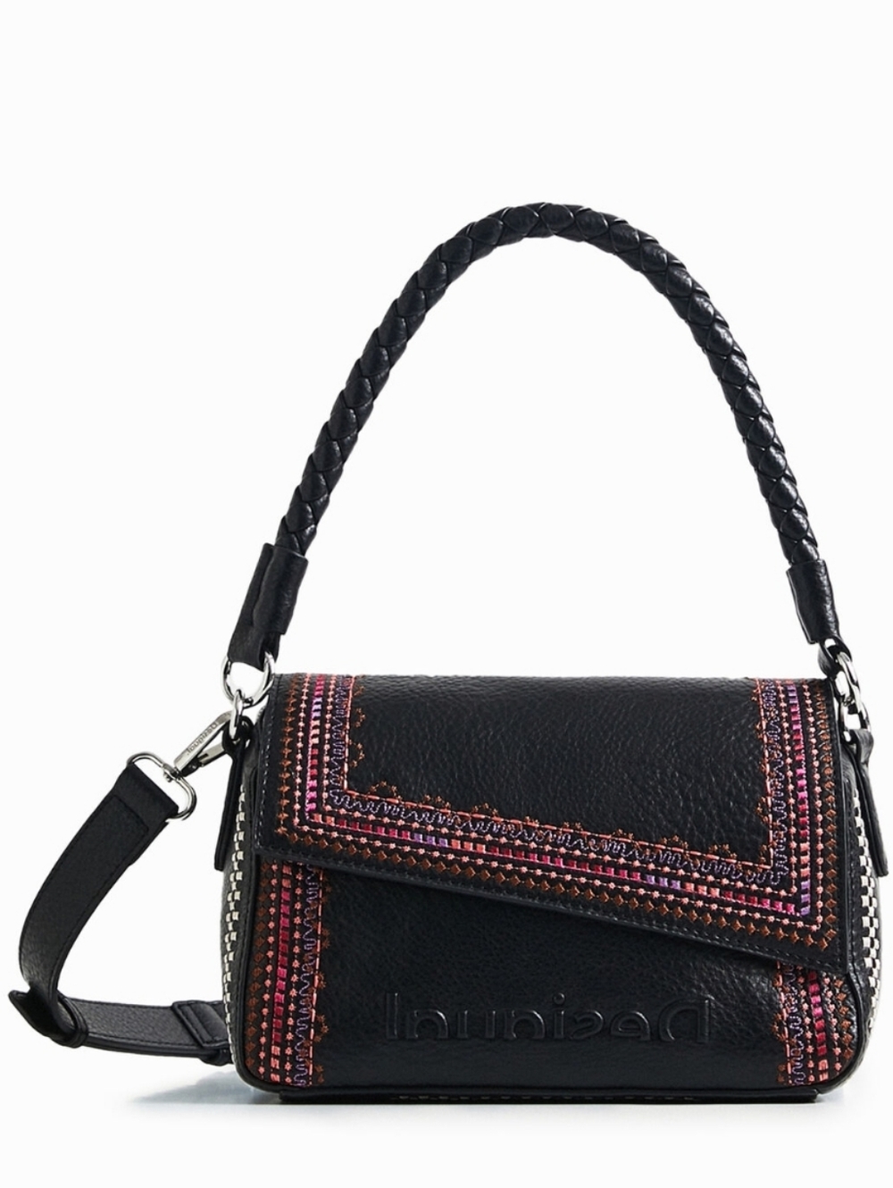 Desigual Embroidered Black Sling Bag.